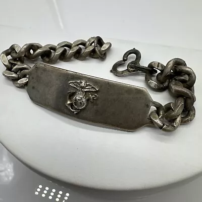 VTG RARE H-H Sterling Silver - WWII Era US Marine Corps - 7.5  Bracelet - 42g • $59.99