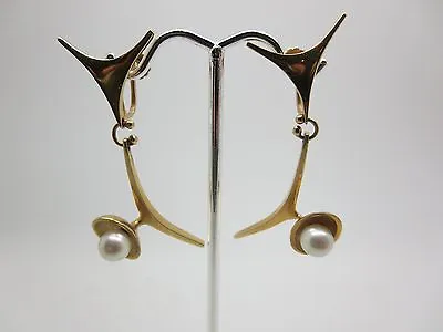 Rare Ed Wiener 14k Gold Art Deco Dangle Earrings Pearls Great Find Weiner • $999