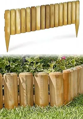 Wooden Log Picket Fence Panels Garden Wood Lawn Border Flower Edging Fencing • £262.49
