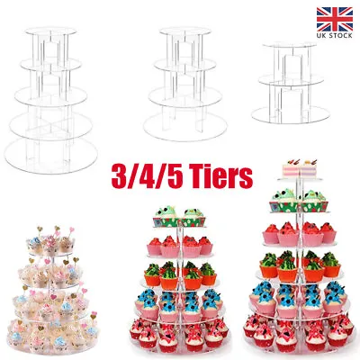 Clear Acrylic Round Cupcake Stand Display Wedding & Party Tier Cup Cake Holder • £9.99