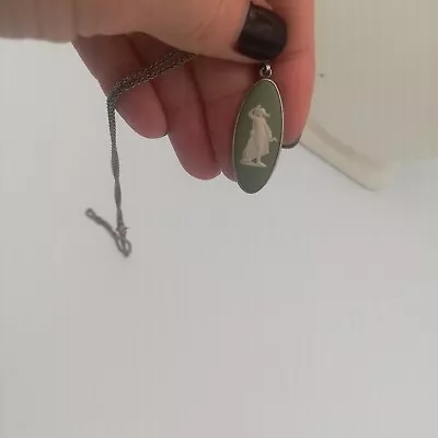 £0.99 • Buy Sterling Silver Wedgwood Green Necklace Signed 