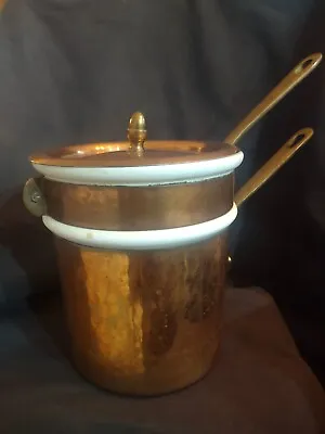 Vintage APILCO Hammered Copper & Porcelain Double Boiler Made In France • $189.99