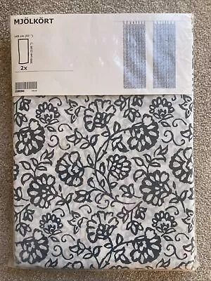 IKEA Mjolkort Curtains 145cm Wide 300cm Drop 57” X 118”tab Top Blue White Flower • £35