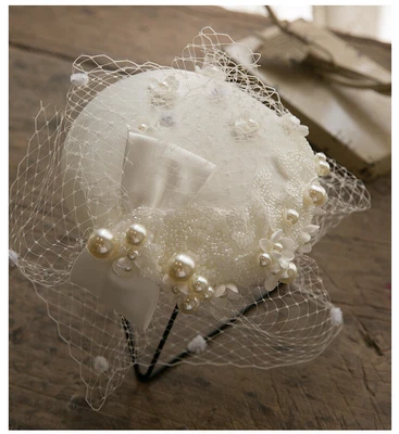 £30.29 • Buy Fascinator Cap Headpiece Clip Wedding Party Royal Pillbox Hat Mesh Pearl Veil