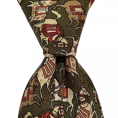 SALVATORE FERRAGAMO Men's Silk Necktie ITALY Luxury Animal HORSE Green/Multi GUC • $47.99