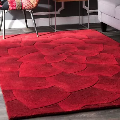 Hand Tufted Red Rose Rug 100% Wool Rugs For Living Room Bedroom Hallway Rugs • $800