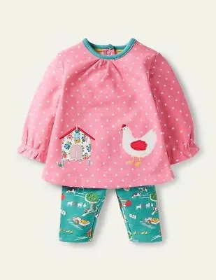 Girls Mini Boden Farm Animals Top & Leggings Set Baby Age 0 - 2 Years • £13.95