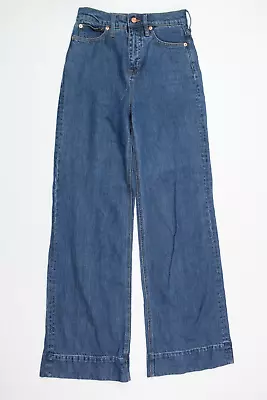 J.Crew Wide Leg Denim Trousers Womens 25 Blue High Rise Full Length Stretch • $25.97