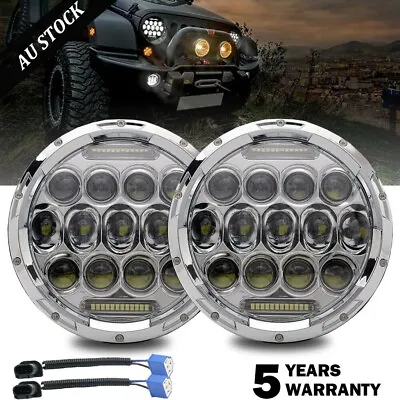 Pair 7  Inch Round LED Headlights Hi-Lo DRL Chrome For Nissan Patrol GQ 88~99 AU • $74.99