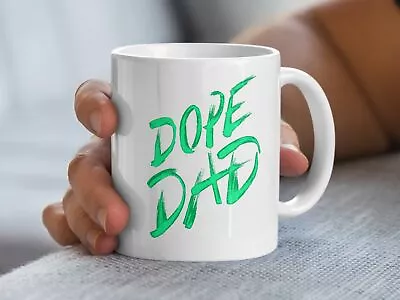 Father's Day Gift Mug Dope Dad Green Lettering Cool Dad Coffee Cup • £8.79