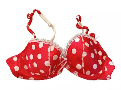 Ceriso M&S Red Mix Underwired Evenly Padded Polka Dot Satin Plunge Bra UK 36A • £19.99