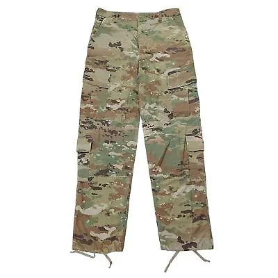Army Combat Cargo Camo Pants Unisex Medium Long Green Button Straight Nylon • $18.88