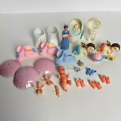 Vintage Cake Toppers Baby Shower Cupcake Picks Stork Babies Baby Lot • $12.50