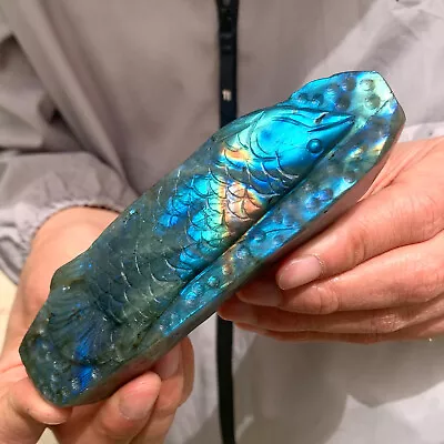 332G Natural And Beautiful Blue Light Labrador Stone Carved Fish Spirit Healing • $2.25