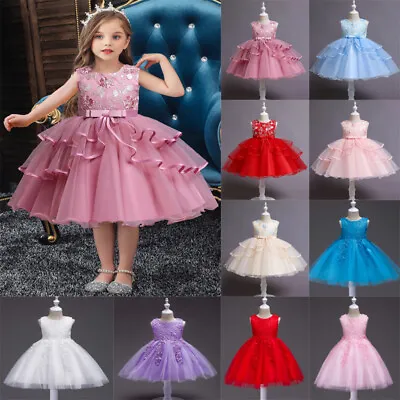 Kids Girls Bridesmaid Dress Baby Flower Bow Princess Party Wedding Tutu Dresses • £14.99