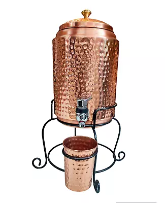 Copper World Hammered Design Pure Copper Water Dispenser Matka Pot Container • $150.31