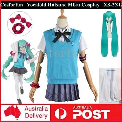 Adult Anime Vocaloid Hatsune Miku Cosplay Costume Wig JK Uniform Party Book Week • $23.09