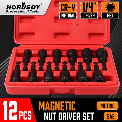 12pc Magnetic Nut Driver Setter Bit Nut Driver MM & SAE 1/4  Shank Quick Change • $16.92