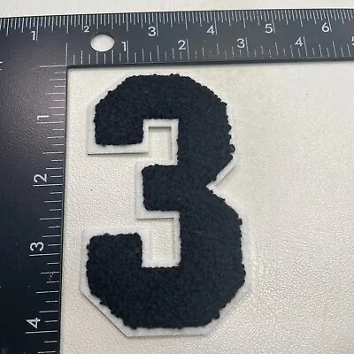 $6.95 • Buy Chenille Number 3 #3 Black On White Patch 26MV