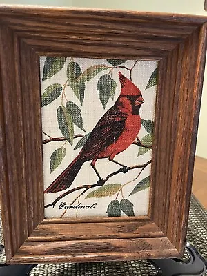 Vintage Kay Dee Handprints Cardinal 100 Percent Linen Framed Print • $16