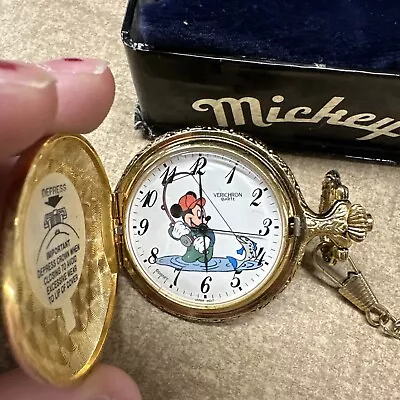 1990's Vintage Mickey Mouse Fishing Pocket Watch • $75