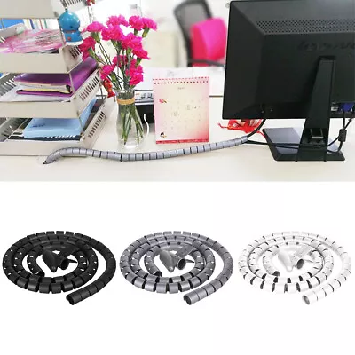 10mm Spiral Cable Organizer TV Computer Wire Tidy Wrap Management Storage 2m • £1.59