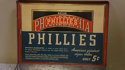 Vtg Bayuk Philadelphia Phillies Perfecto Metal Tin Cigar Box Empty 7.5 X 5.5 X 3 • $16.95