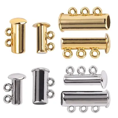 5pcs Crimp End Magnetic Clasps Stainless Steel Strong Buckles Tubes Slider Clasp • $12.85