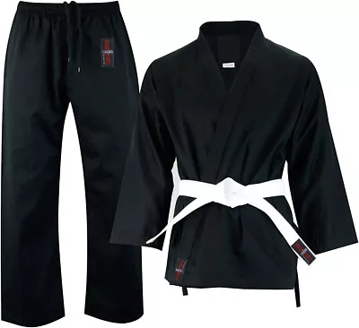 Kids/Adult Karate Suit Black Karate Gi Pollycotton Aikido Uniform With Free Belt • £19.99