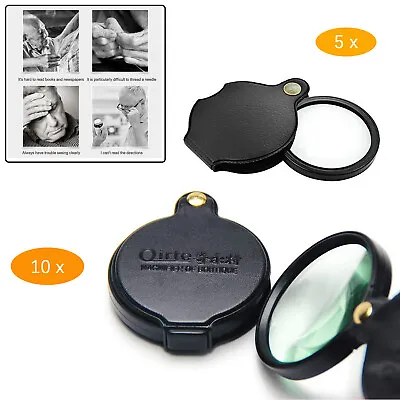 10X/5X Pocket Folding Magnifier Loupe Optical Magnifying Glass Mini Leather Case • $6.39