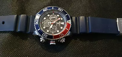 SEIKO PROSPEX Padi SOLAR Chronograph DIVERS Watch Unmarked PEPSI Dial • £270