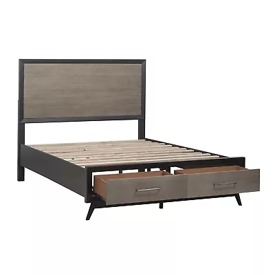 Mid Century Mod Barn Wood Grey Queen Footboard Storage Bed Bedroom Furniture • $899