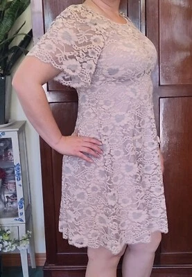 £6.22 • Buy Jessica Howard Beige Pink And Gray Lace Dress Size 16