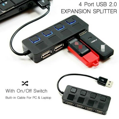 $5.99 • Buy Multi USB 2.0 Hub 4 Port High Speed Slim Compact Expansion Portable Splitter