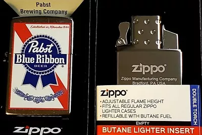 ZIPPO LIGHTER Pabst Blue Ribbon PBR Zippo Butane Insert Double RARE • $101.06