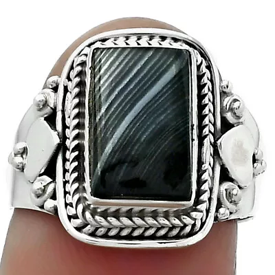 Crown Of Silver Psilomelane - Black Malachite 925 Silver Ring S.7 Jewelry R-1291 • $11.49