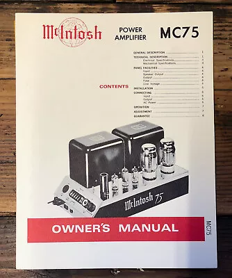 McIntosh  MC75 MC-75 Amplifier   Owner / User Manual *Original* #1 • $74.97