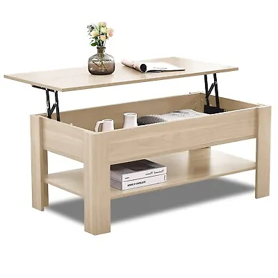 Wooden Coffee Table With Storage Lift Top Up Drawer Shelf Living Room Furniture • £55.99