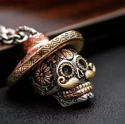 Men's Fashion Jewelry Silver Skull Calavera Day Of The Dead Pendant Necklace 156 • $11.66