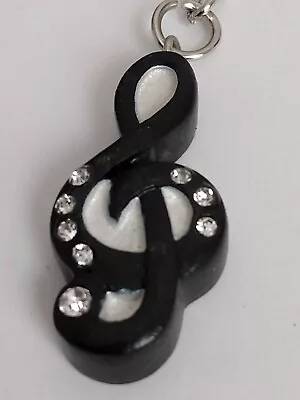 Small Black Treble Clef Music Symbol Charm Faux Crystal Accent Keyring • $9