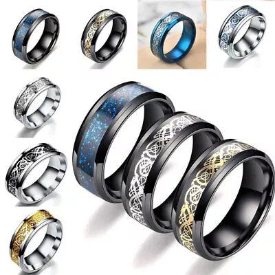 8mm Black Tungsten Carbide Carbon Fiber Celtic Dragon Wedding Band Ring • $1.65