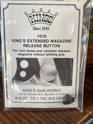 King's Gun Works 310 Extended Magazine Release Button Colt 1911 Blue NOS • $16.99