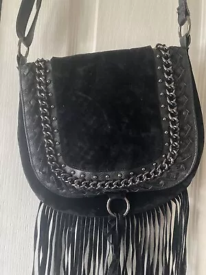 Matalan Black Suede Shoulder Bag With Fringe • £6