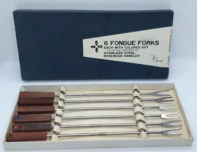 Vintage Fondue Forks Stainless Steel Rosewood Handle Set Of 6 Japan Original Box • $11.99