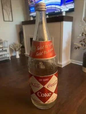 Vintage Coca Cola Coke Diamond Paper Label Quart Bottle • $20