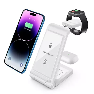 Wireless Charger Dock Charging Station 3 In 1 For Apple Watch IPhone 13 12 11 XS • £9.96