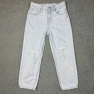 Old Navy Jeans Girls 8 High Rise Slouchy Straight Light Blue Denim Distressed • $4.17