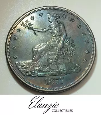 1877-S $1 Trade Silver Dollar Coin - San Francisco - Details AU+ - Art. Toned • $436.50