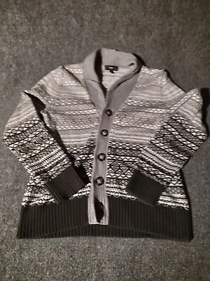 Mossimo Mens Shawl Neck Sweater Cardigan Men’s Medium Grey Stripe Very Nice  • $21.95