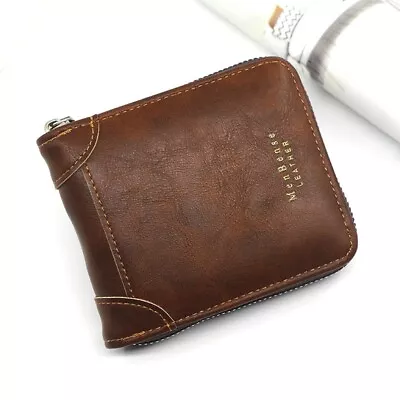NEW Brown Leather Bifold Wallet Men RFID Holder Zip Around Purse Credit Card ID • $6.99